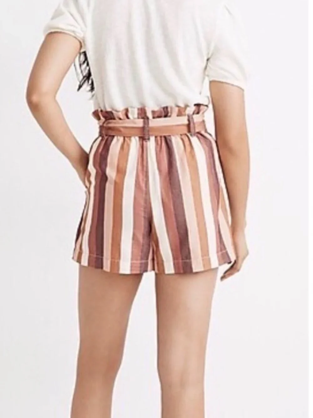Madewell Paperbag Waist Striped Linen Blend Shorts – NWOT – Size 0
